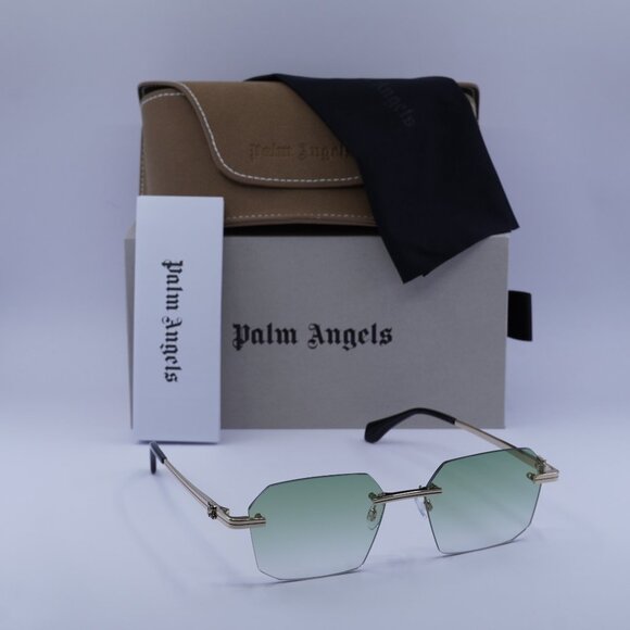 Palm Angels PERI10G QUARTZ 7654 Geometric Sunglasses - Gold/Green - Picture 1 of 11
